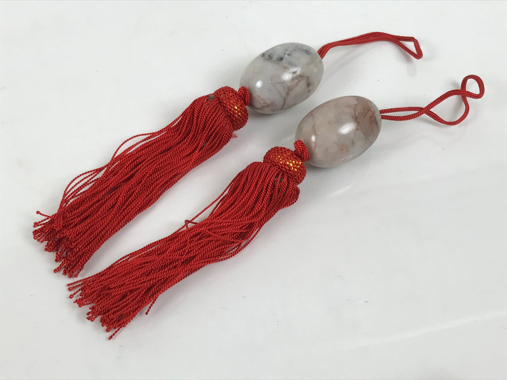 Japanese Marble Stone Hanging Scroll Weights Fuchin Kakejiku Red Tassel FC383-AD - Scroll Accessory-chidorivintage.com