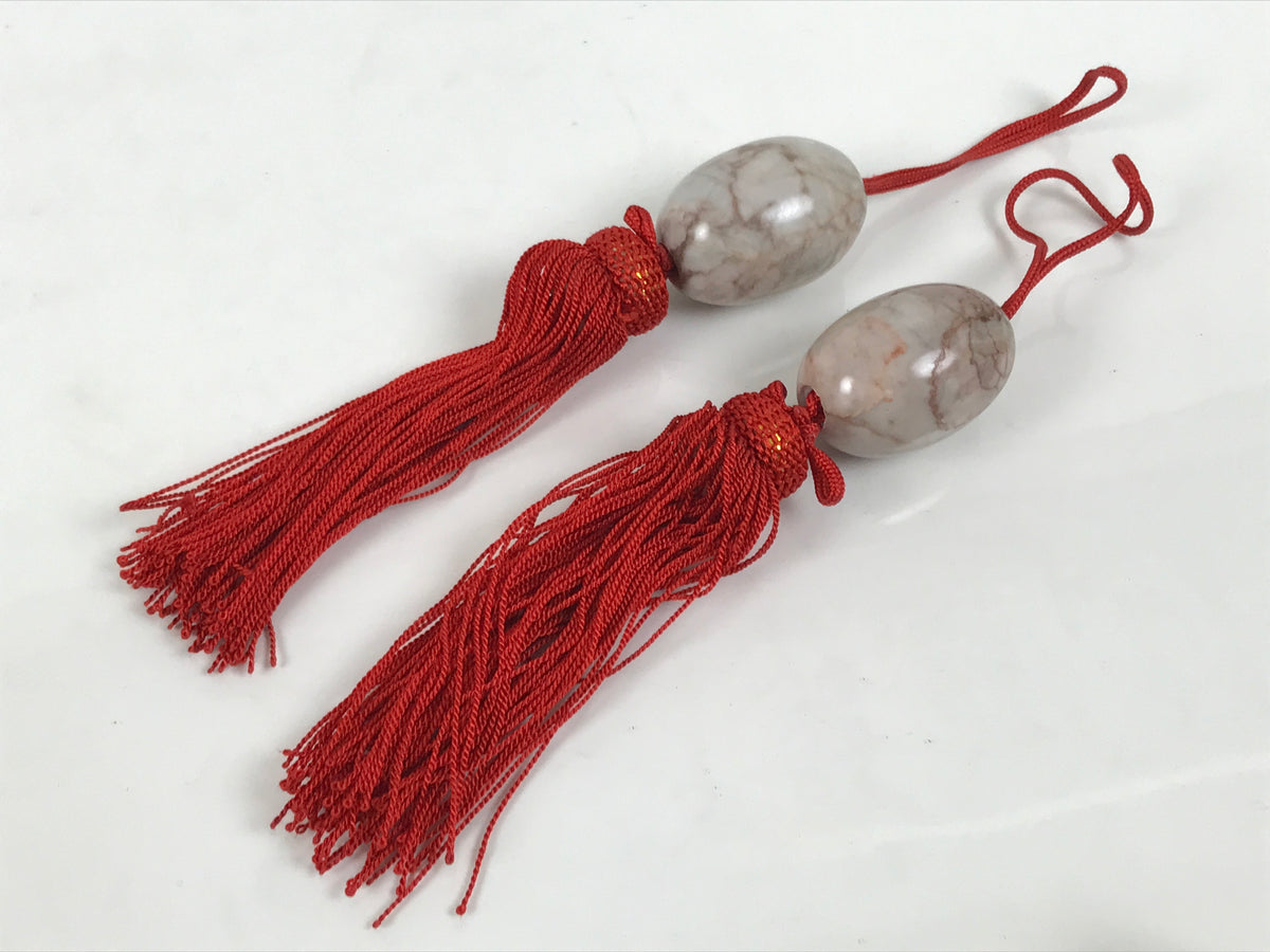Japanese Marble Stone Hanging Scroll Weights Fuchin Kakejiku Red Tassel FC383-AD - Scroll Accessory-chidorivintage.com