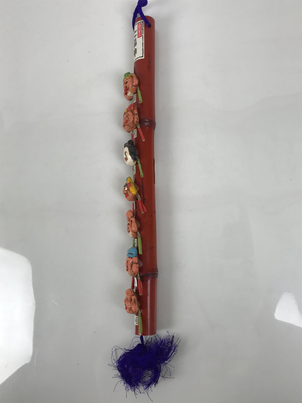 Japanese Seven Lucky Gods Bamboo Clay Art Vtg Shichifukujin Wall Hanging JK952-AD-Other Display Item-chidorivintage.com