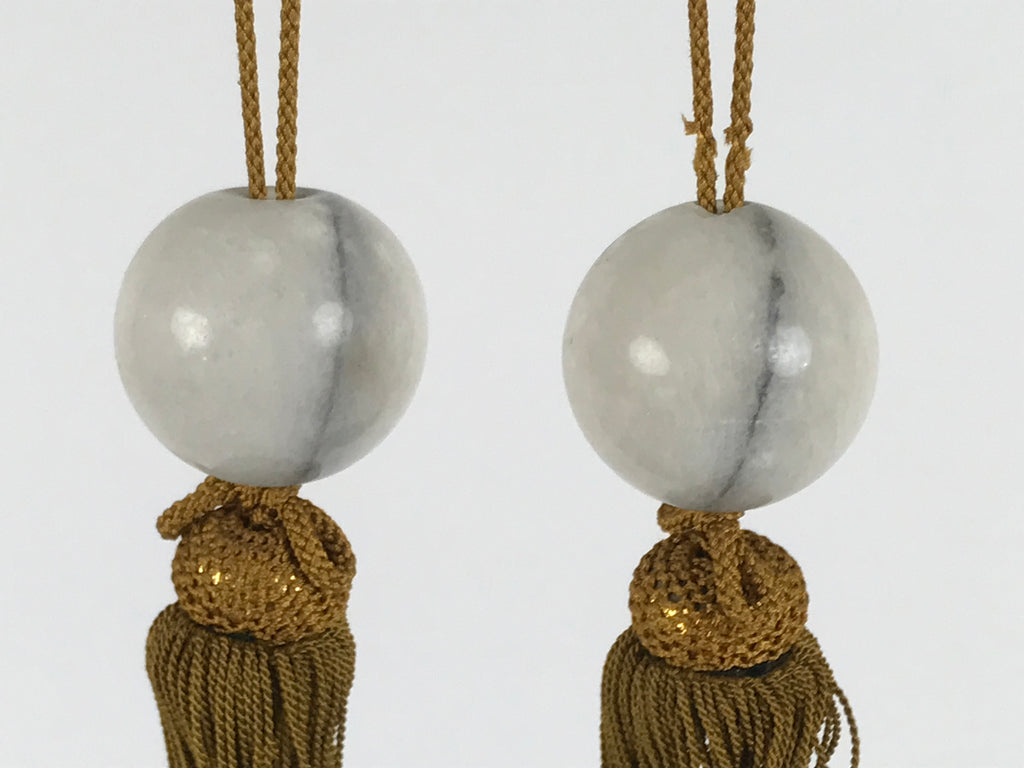 Japanese Marble Stone Hanging Scroll Weights Fuchin Kakejiku Gold Tassel FC377-AD - Scroll Accessory-chidorivintage.com