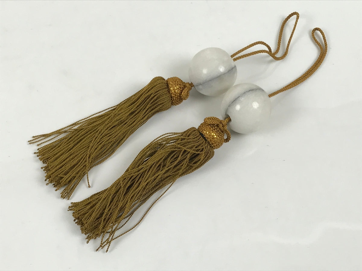 Japanese Marble Stone Hanging Scroll Weights Fuchin Kakejiku Gold Tassel FC377-AD - Scroll Accessory-chidorivintage.com