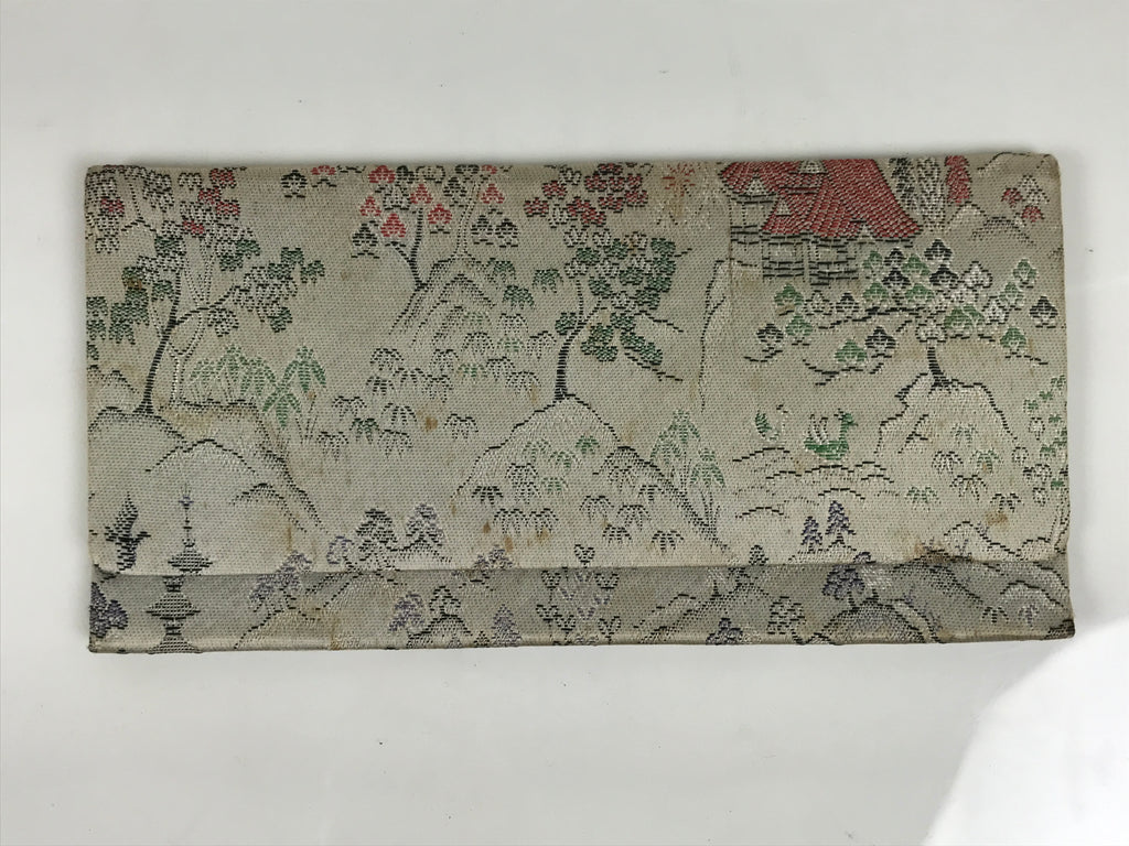 Japanese Silk Fabric Long Kimono Wallet Kashiire Silver Red Mountain Scene KB102-TX - Kimono Accessories-chidorivintage.com