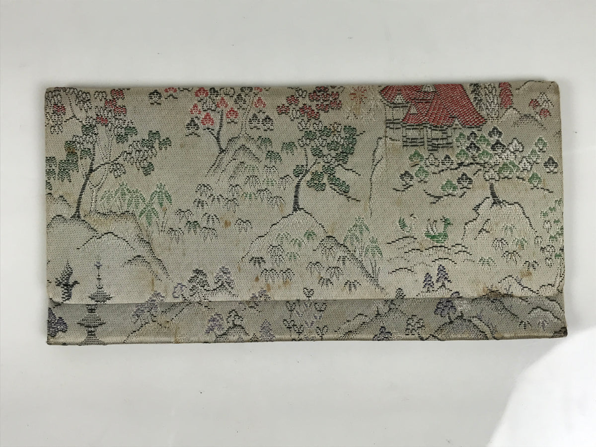 Japanese Silk Fabric Long Kimono Wallet Kashiire Silver Red Mountain Scene KB102-TX - Kimono Accessories-chidorivintage.com