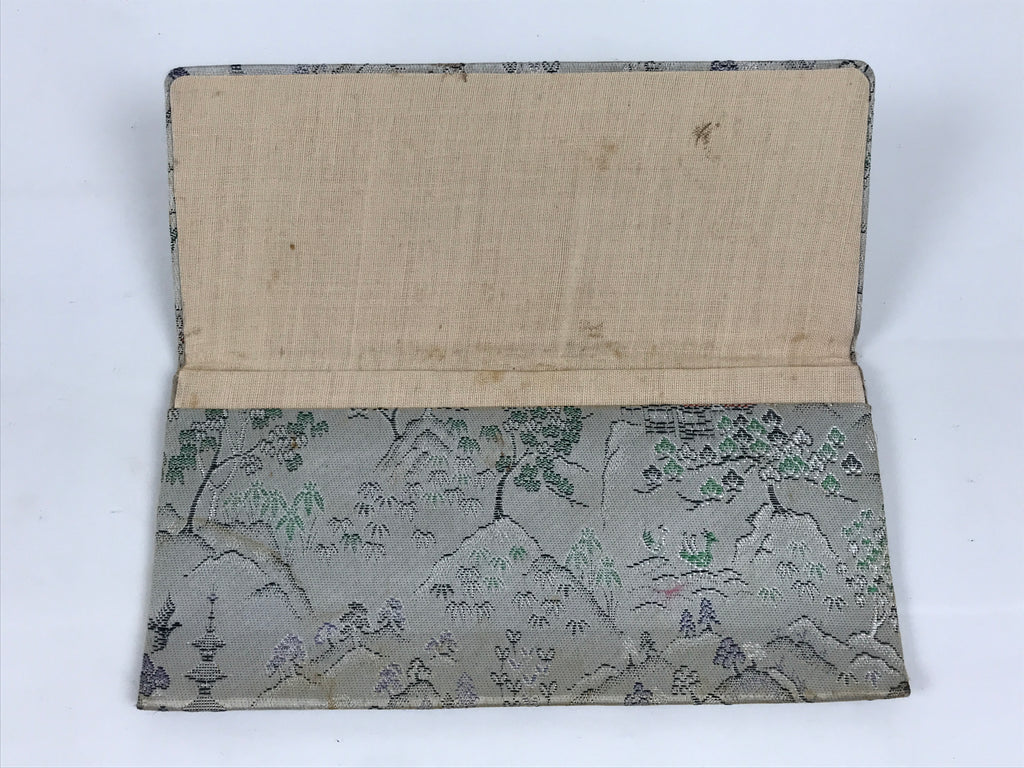 Japanese Silk Fabric Long Kimono Wallet Kashiire Silver Red Mountain Scene KB102-TX - Kimono Accessories-chidorivintage.com