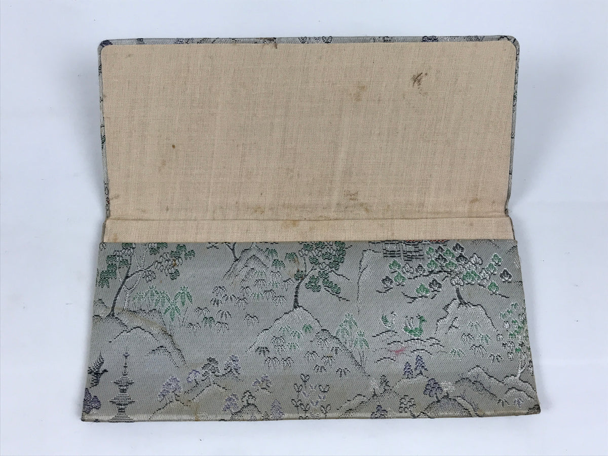 Japanese Silk Fabric Long Kimono Wallet Kashiire Silver Red Mountain Scene KB102-TX - Kimono Accessories-chidorivintage.com