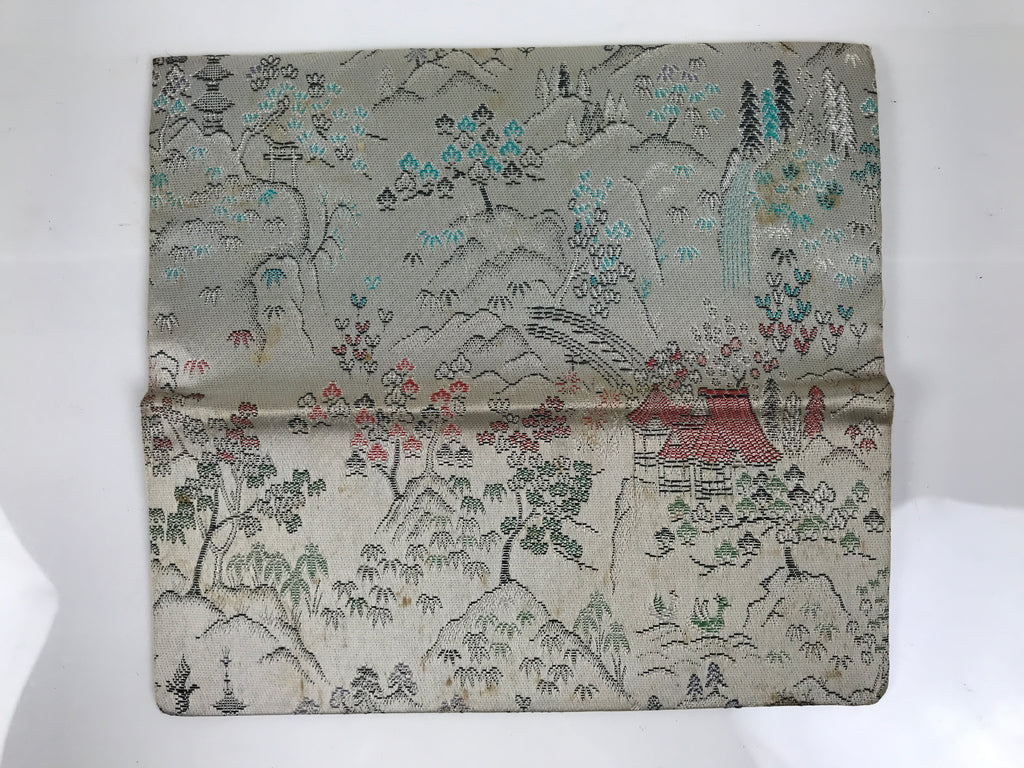 Japanese Silk Fabric Long Kimono Wallet Kashiire Silver Red Mountain Scene KB102-TX - Kimono Accessories-chidorivintage.com