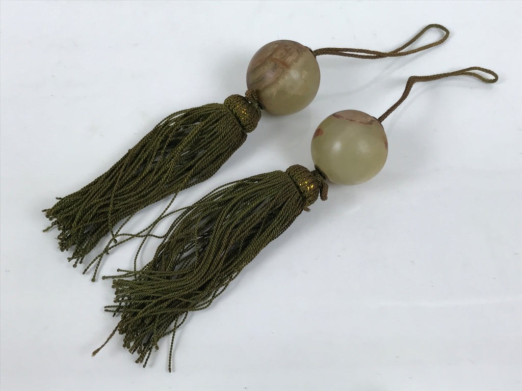 Japanese Agate Stone Hanging Scroll Weights Fuchin Kakejiku Green Tassel FC375-AD - Scroll Accessory-chidorivintage.com