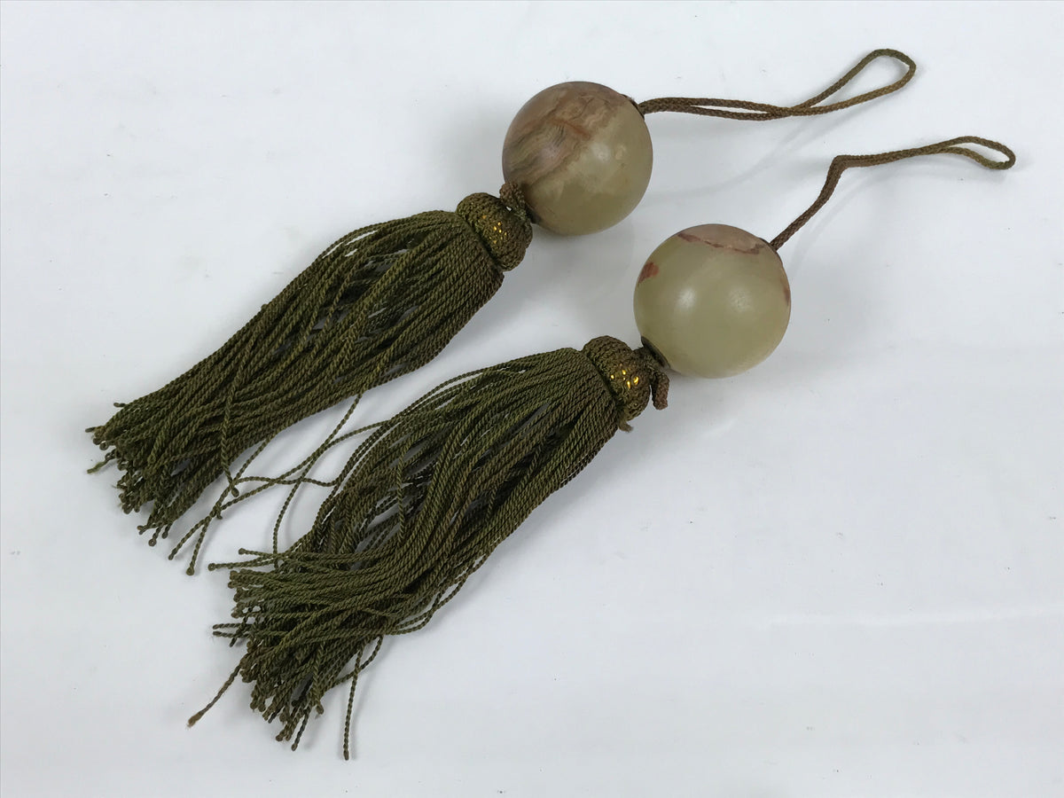 Japanese Agate Stone Hanging Scroll Weights Fuchin Kakejiku Green Tassel FC375-AD - Scroll Accessory-chidorivintage.com