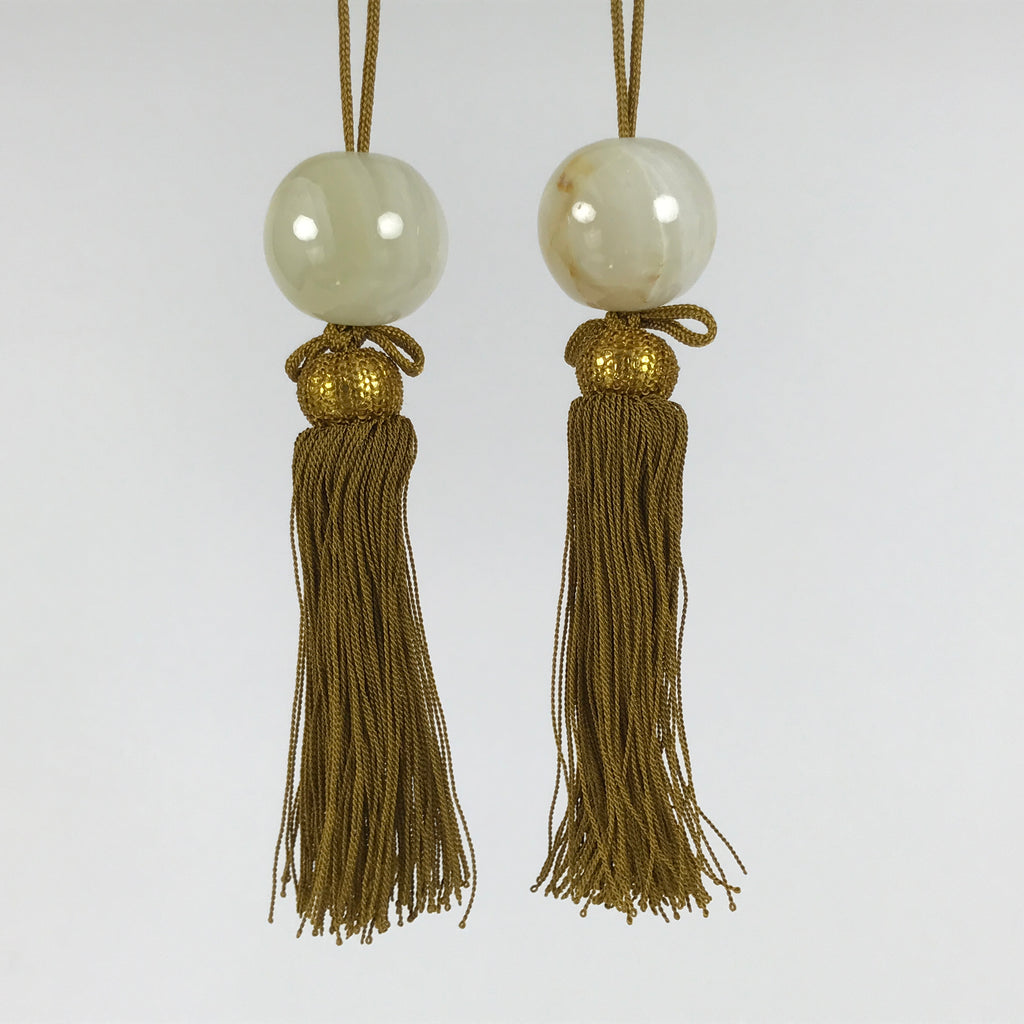 Japanese Agate Stone Hanging Scroll Weights Vtg Fuchin Kakejiku Beige Gold FC384-AD - Scroll Accessory-chidorivintage.com