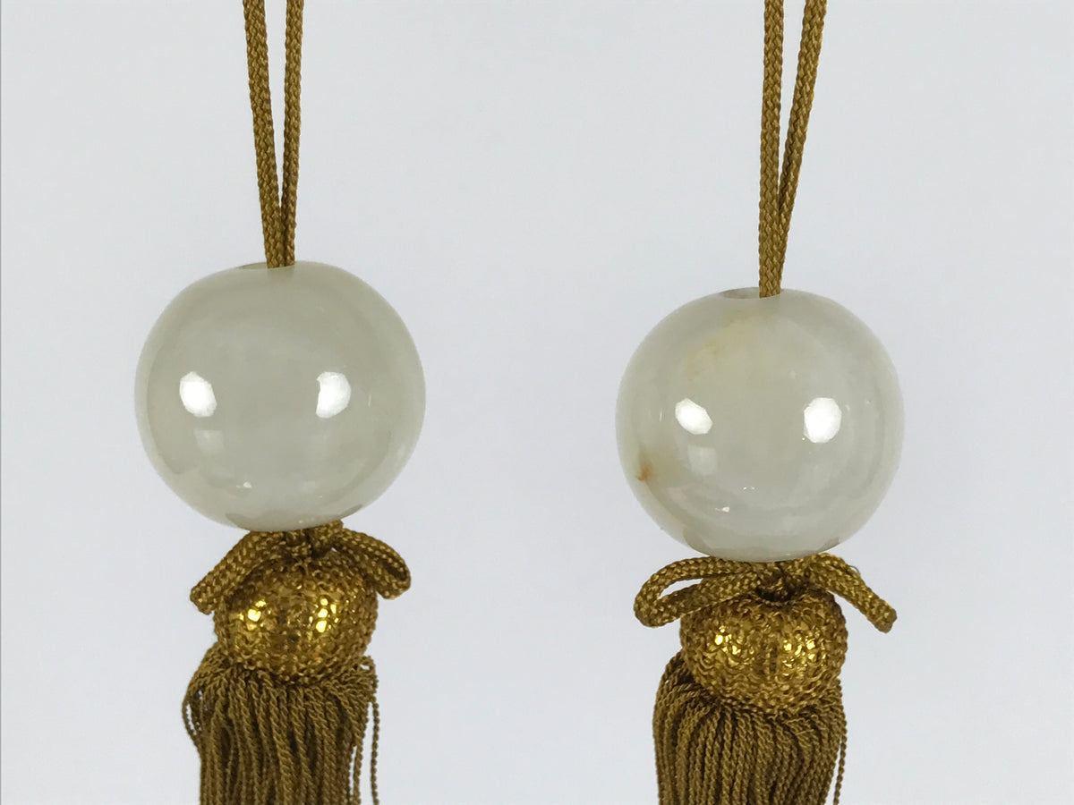 Japanese Agate Stone Hanging Scroll Weights Vtg Fuchin Kakejiku Beige Gold FC384-AD - Scroll Accessory-chidorivintage.com