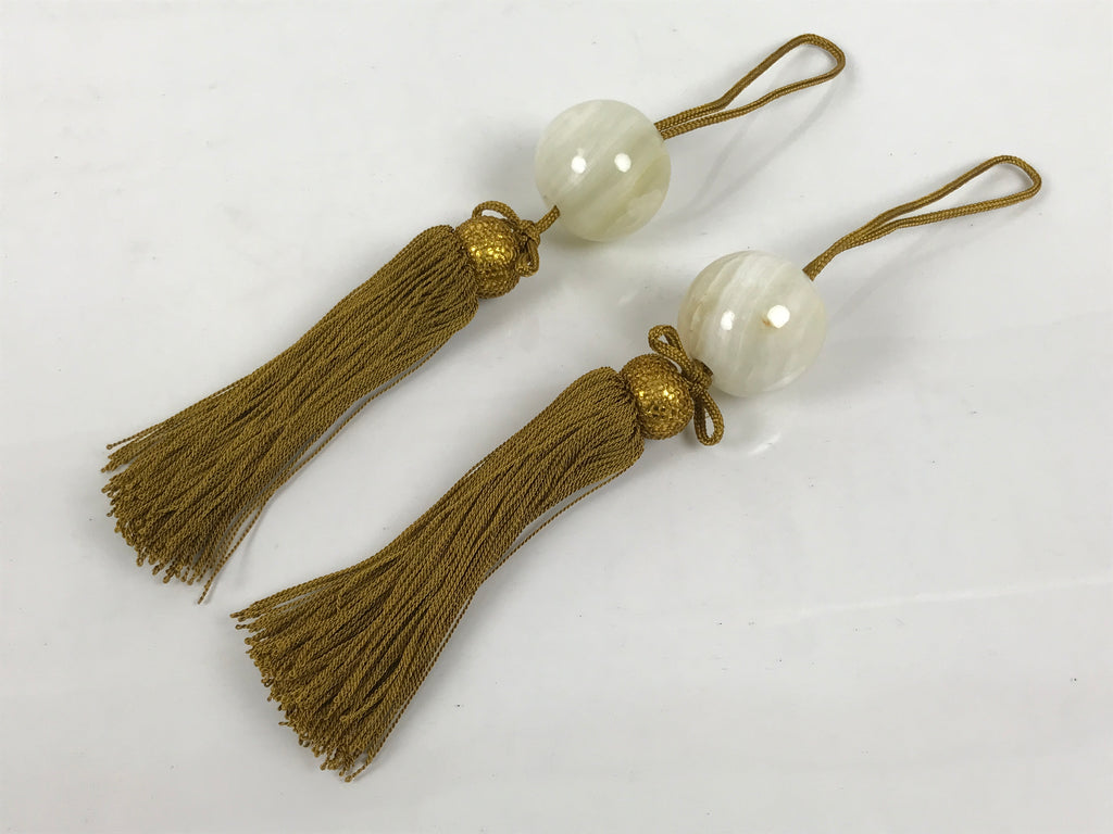 Japanese Agate Stone Hanging Scroll Weights Vtg Fuchin Kakejiku Beige Gold FC384-AD - Scroll Accessory-chidorivintage.com