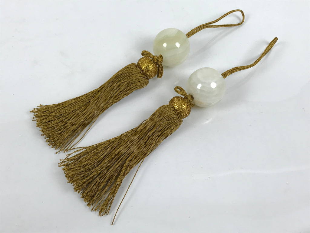 Japanese Agate Stone Hanging Scroll Weights Vtg Fuchin Kakejiku Beige Gold FC384-AD - Scroll Accessory-chidorivintage.com