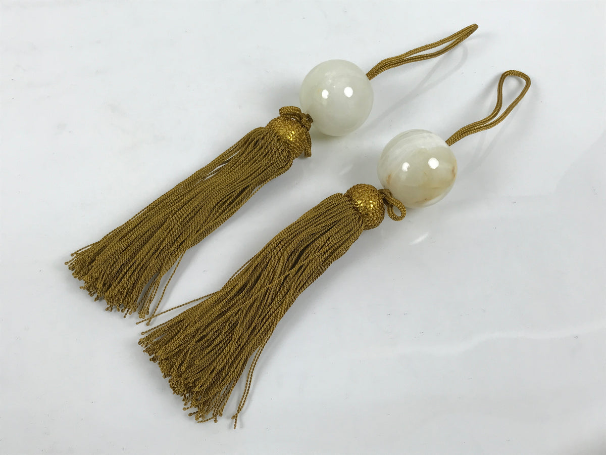 Japanese Agate Stone Hanging Scroll Weights Vtg Fuchin Kakejiku Beige Gold FC384-AD - Scroll Accessory-chidorivintage.com