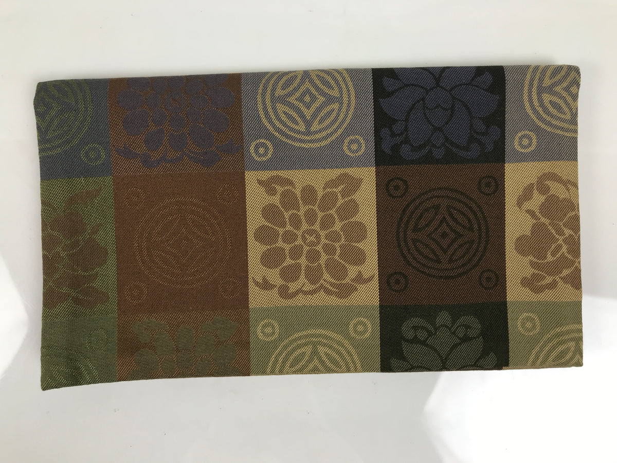 Japanese Fukusa Sutra Book Silk Cover Vtg Funeral Gift Chrysanthemum Brown BT20-TX - Other-chidorivintage.com