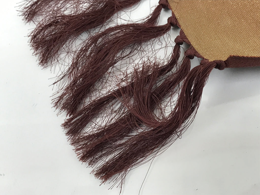 Japanese Large Silk Table Cloth Mat Vtg Longevity Kanji Brown Gold Kyozukue BT35-OT - Buddhist-chidorivintage.com