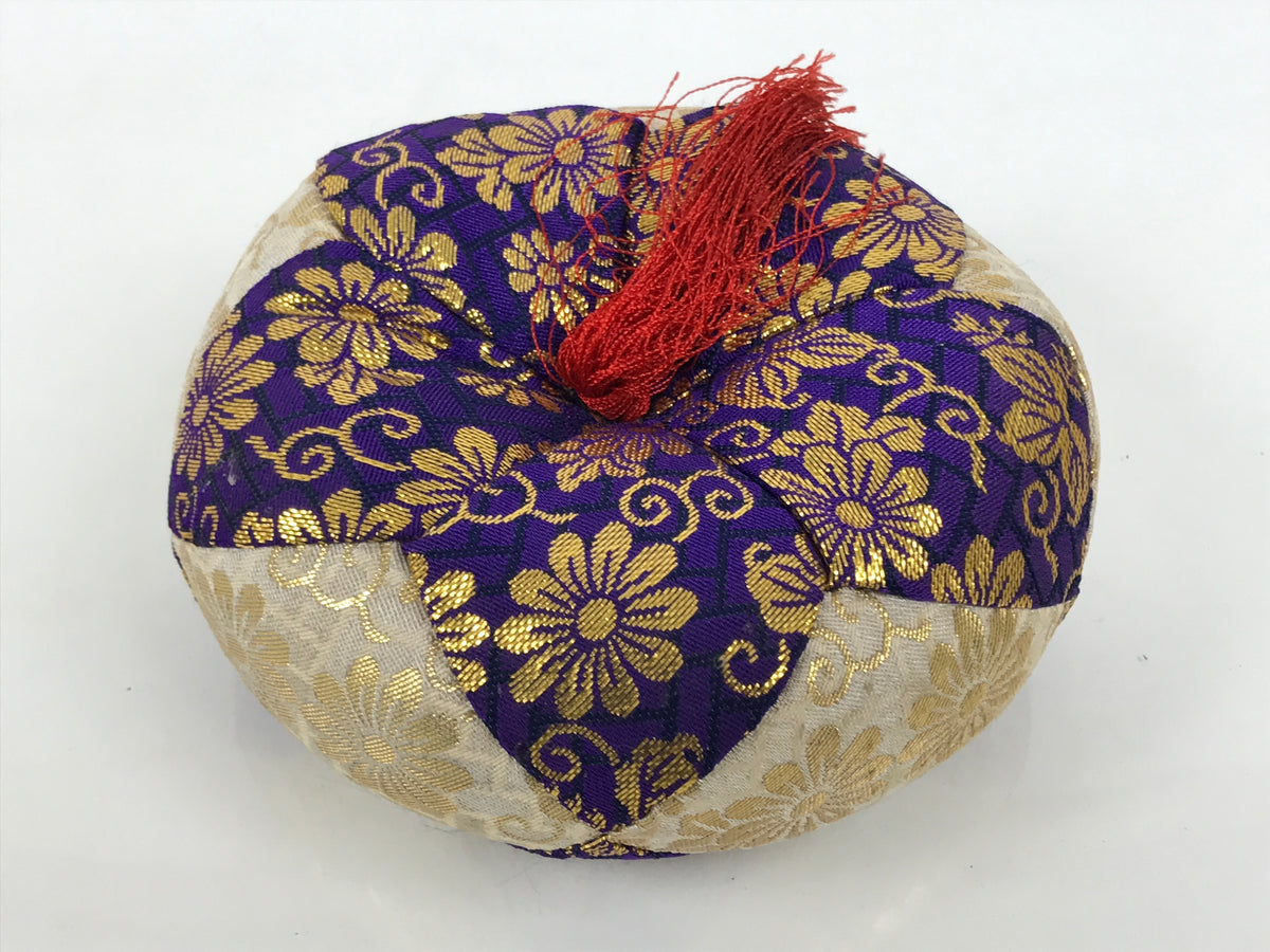 Japanese Buddhist Orin Bell Singing Bowl Fabric Pillow Purple Gold Floral BT16-OT - Buddhist-chidorivintage.com
