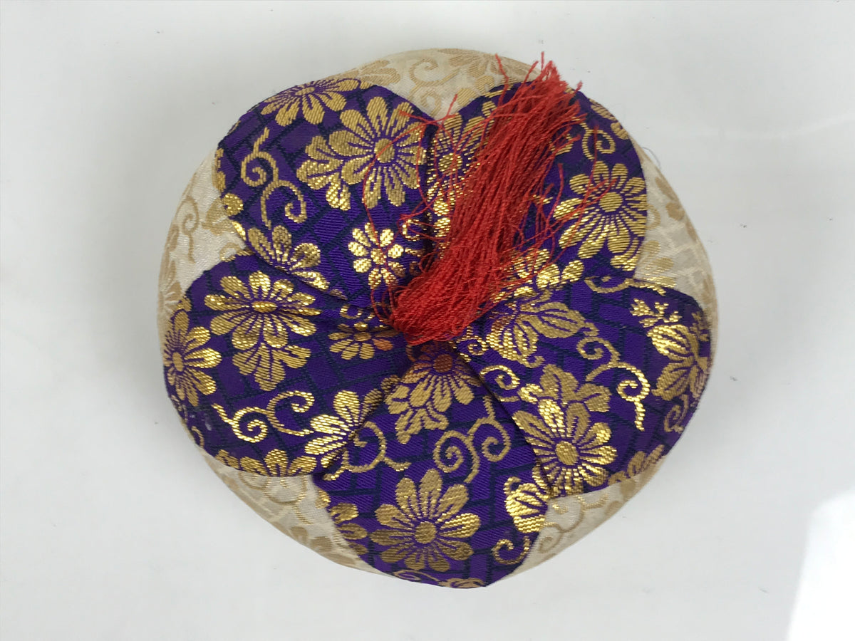 Japanese Buddhist Orin Bell Singing Bowl Fabric Pillow Purple Gold Floral BT16-OT - Buddhist-chidorivintage.com