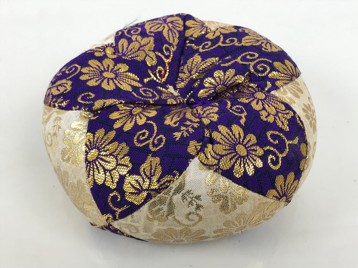 Japanese Buddhist Orin Bell Singing Bowl Fabric Pillow Purple Gold Floral BT16-OT - Buddhist-chidorivintage.com