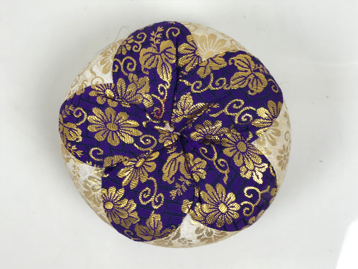 Japanese Buddhist Orin Bell Singing Bowl Fabric Pillow Purple Gold Floral BT16-OT - Buddhist-chidorivintage.com