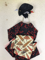 Japanese Shikishi Art Board Vtg Haiku Poem Washi Kimono Woman Black Red A849-AD - Painting-chidorivintage.com