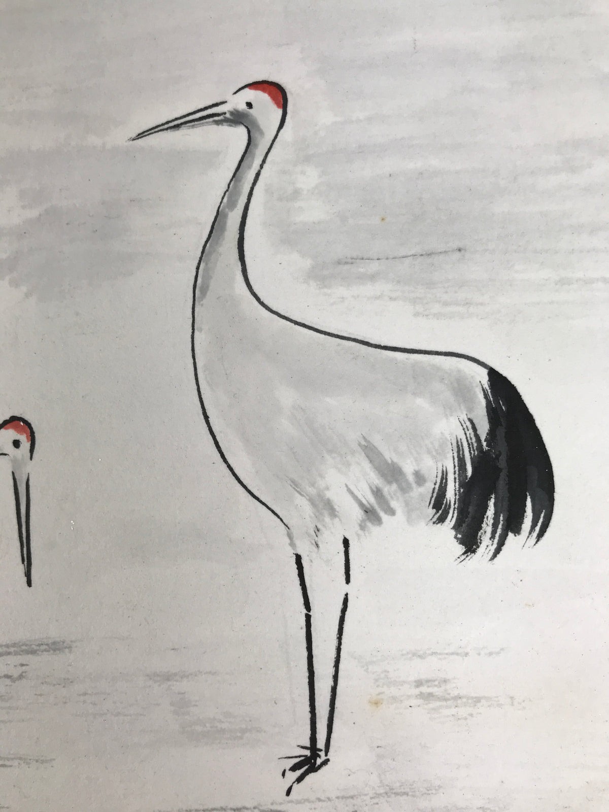 Japanese Shikishi Art Board Vtg Painting Two Cranes Tsuru Tanchou White Red A833-AD - Painting-chidorivintage.com