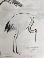 Japanese Shikishi Art Board Vtg Painting Two Cranes Tsuru Tanchou White Red A833-AD - Painting-chidorivintage.com