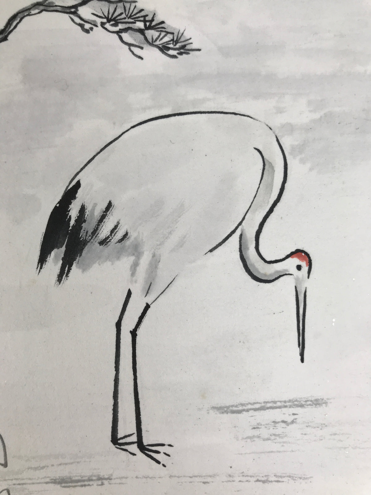 Japanese Shikishi Art Board Vtg Painting Two Cranes Tsuru Tanchou White Red A833-AD - Painting-chidorivintage.com