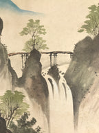 Japanese Shikishi Art Board Painting Mountain Valley River Waterfall Scene A853-AD - Painting-chidorivintage.com