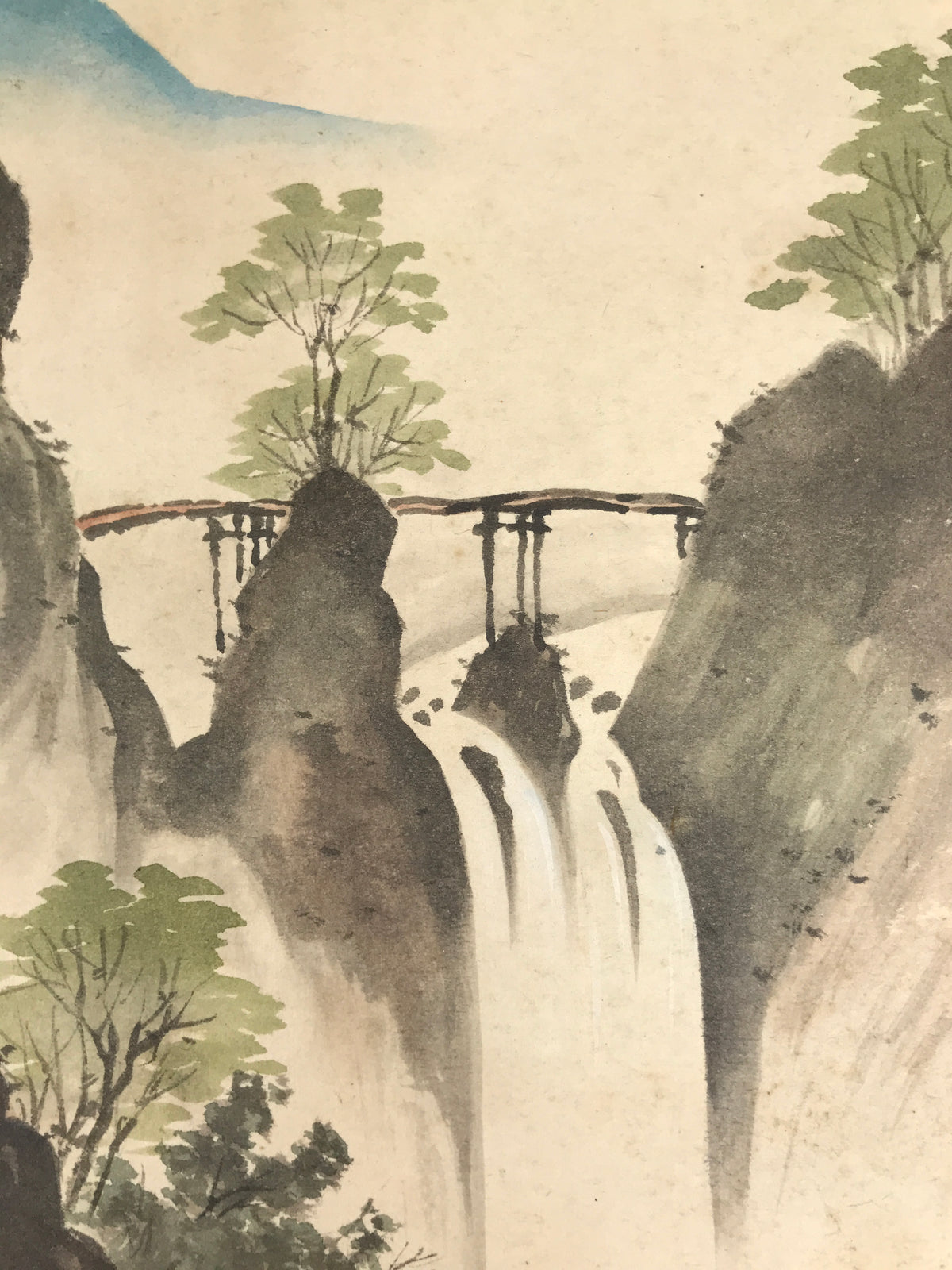 Japanese Shikishi Art Board Painting Mountain Valley River Waterfall Scene A853-AD - Painting-chidorivintage.com