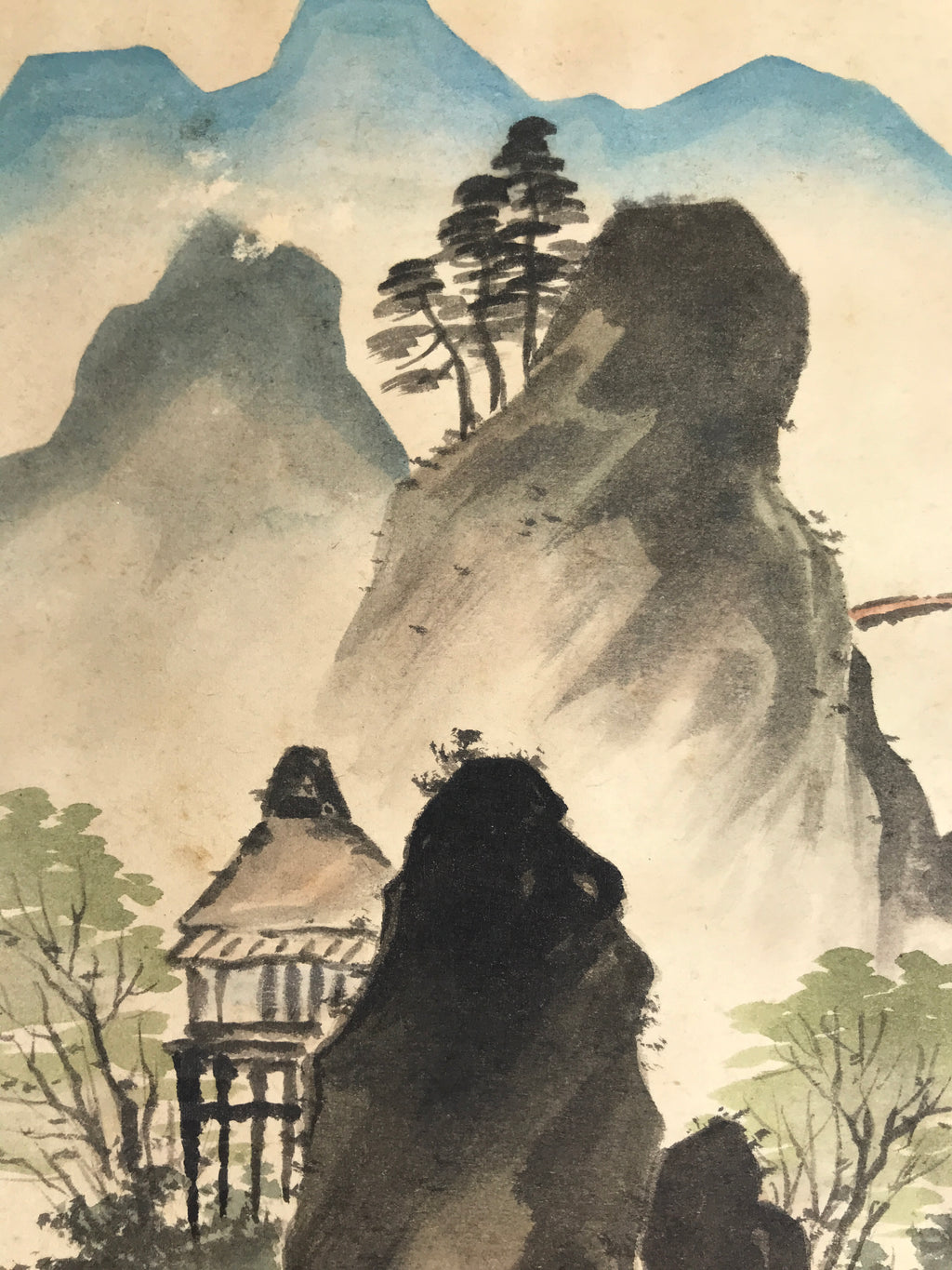 Japanese Shikishi Art Board Painting Mountain Valley River Waterfall Scene A853-AD - Painting-chidorivintage.com