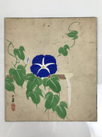 Japanese Shikishi Art Board Vtg Painting Morning Glory Summer Blue Green A856-AD - Painting-chidorivintage.com