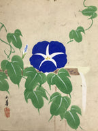 Japanese Shikishi Art Board Vtg Painting Morning Glory Summer Blue Green A856-AD - Painting-chidorivintage.com