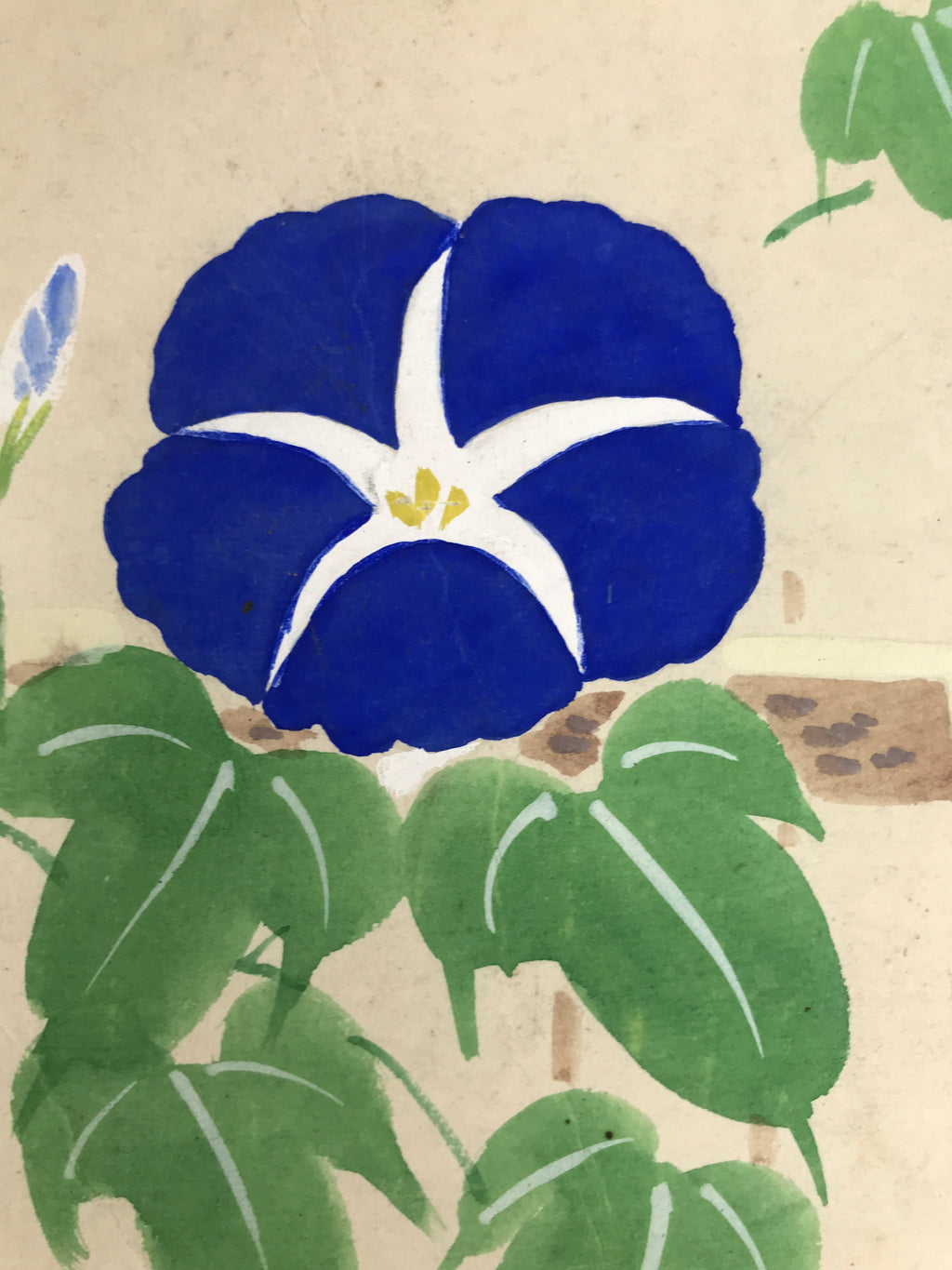 Japanese Shikishi Art Board Vtg Painting Morning Glory Summer Blue Green A856-AD - Painting-chidorivintage.com