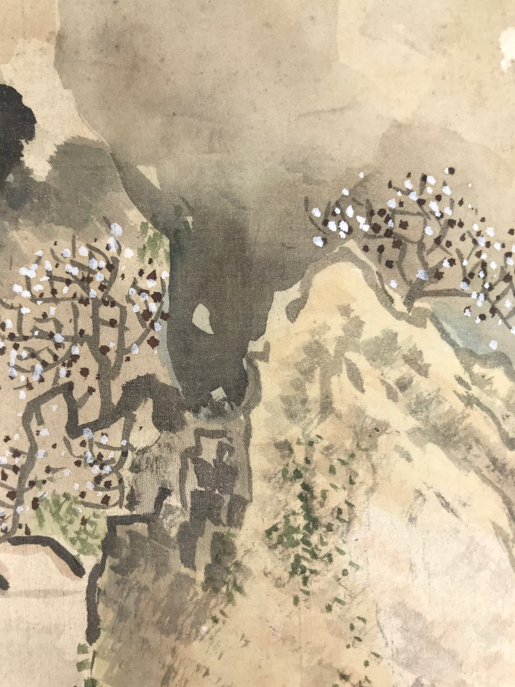 Japanese Shikishi Art Board Vtg Silk Painting Mountains Village Snow Gray A857-AD - Painting-chidorivintage.com
