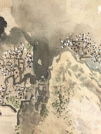 Japanese Shikishi Art Board Vtg Silk Painting Mountains Village Snow Gray A857-AD - Painting-chidorivintage.com