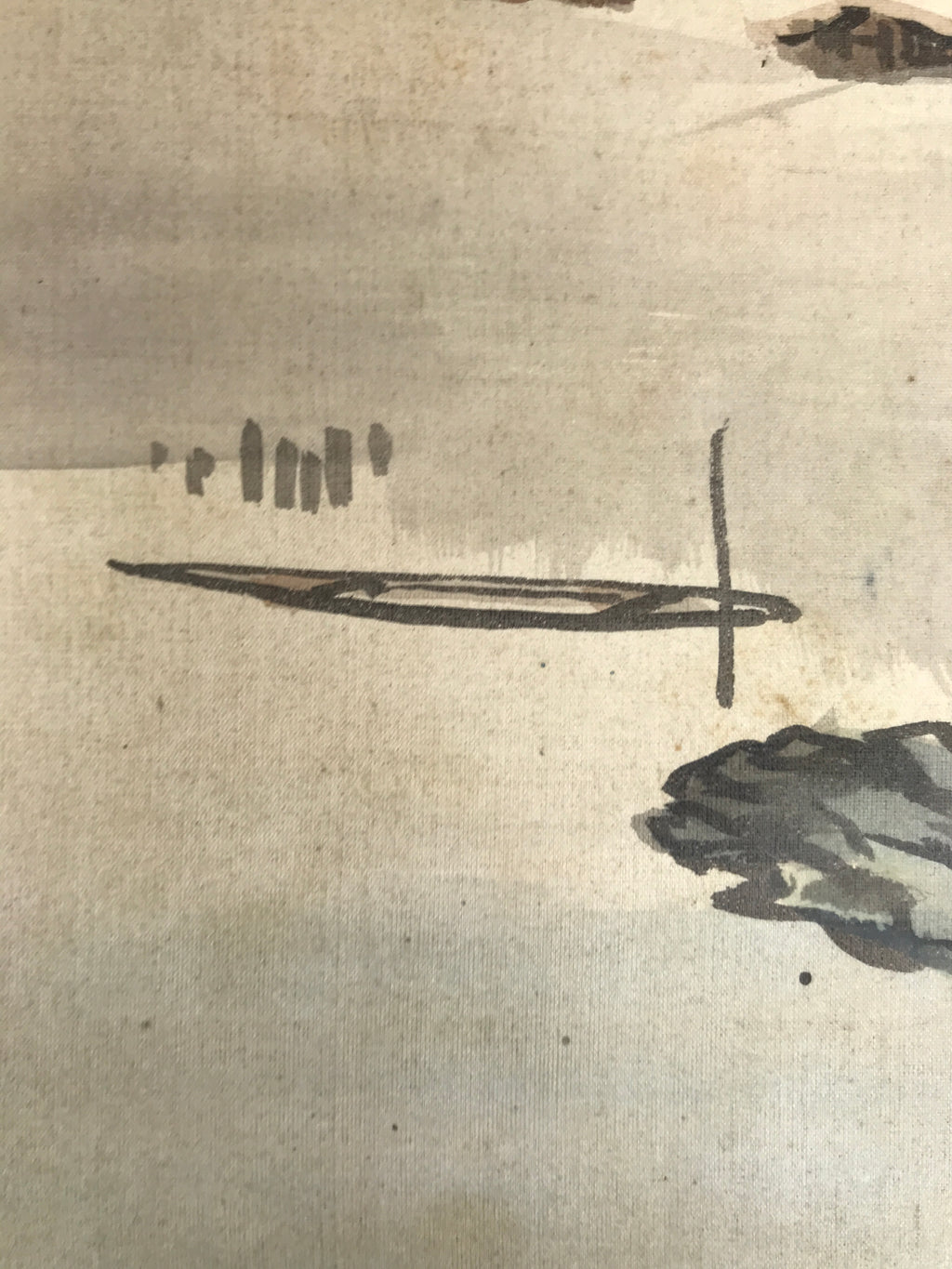 Japanese Shikishi Art Board Vtg Silk Painting Mountains Village Snow Gray A857-AD - Painting-chidorivintage.com