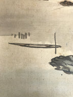 Japanese Shikishi Art Board Vtg Silk Painting Mountains Village Snow Gray A857-AD - Painting-chidorivintage.com