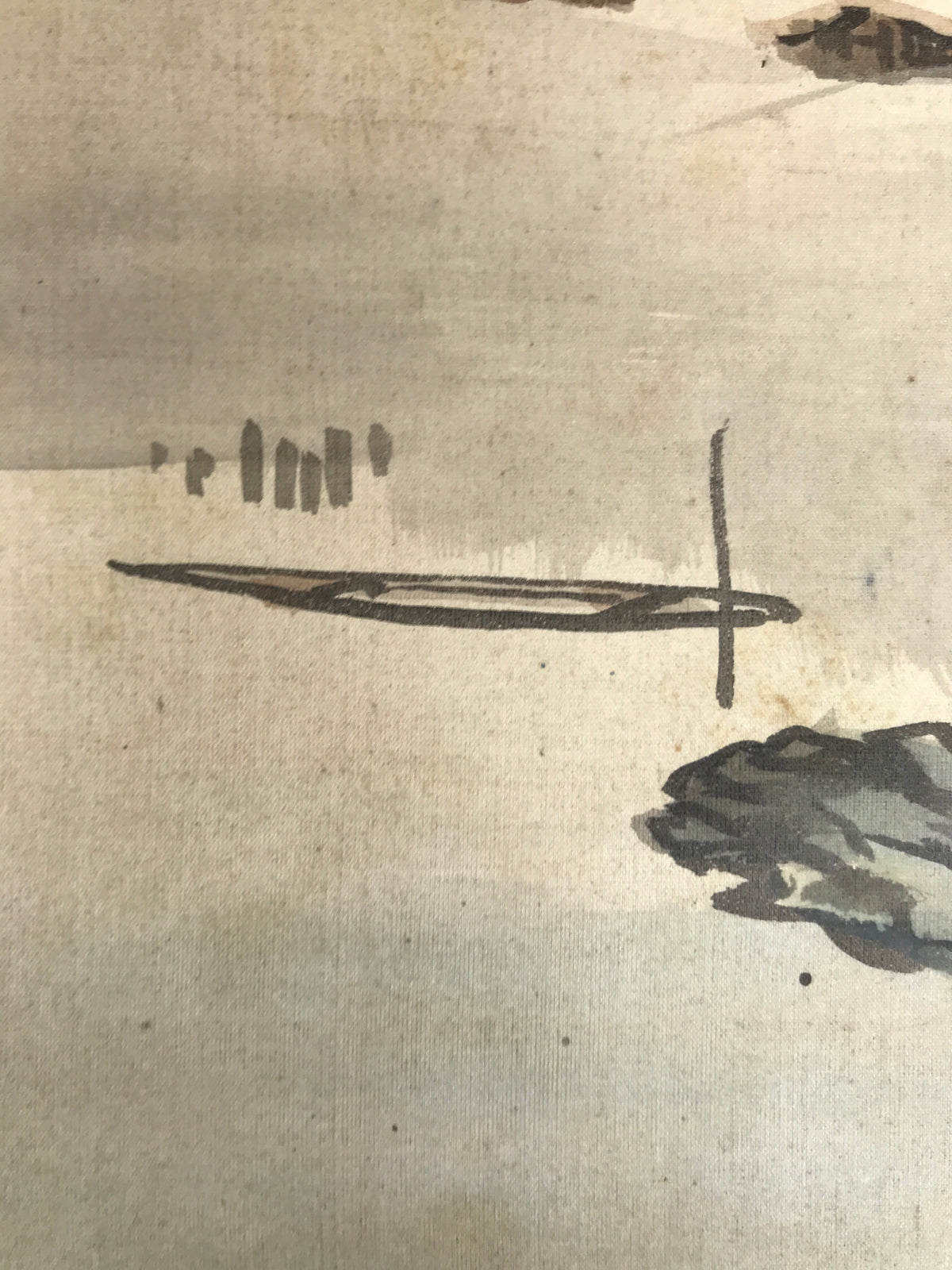 Japanese Shikishi Art Board Vtg Silk Painting Mountains Village Snow Gray A857-AD - Painting-chidorivintage.com