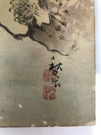 Japanese Shikishi Art Board Vtg Silk Painting Mountains Village Snow Gray A857-AD - Painting-chidorivintage.com