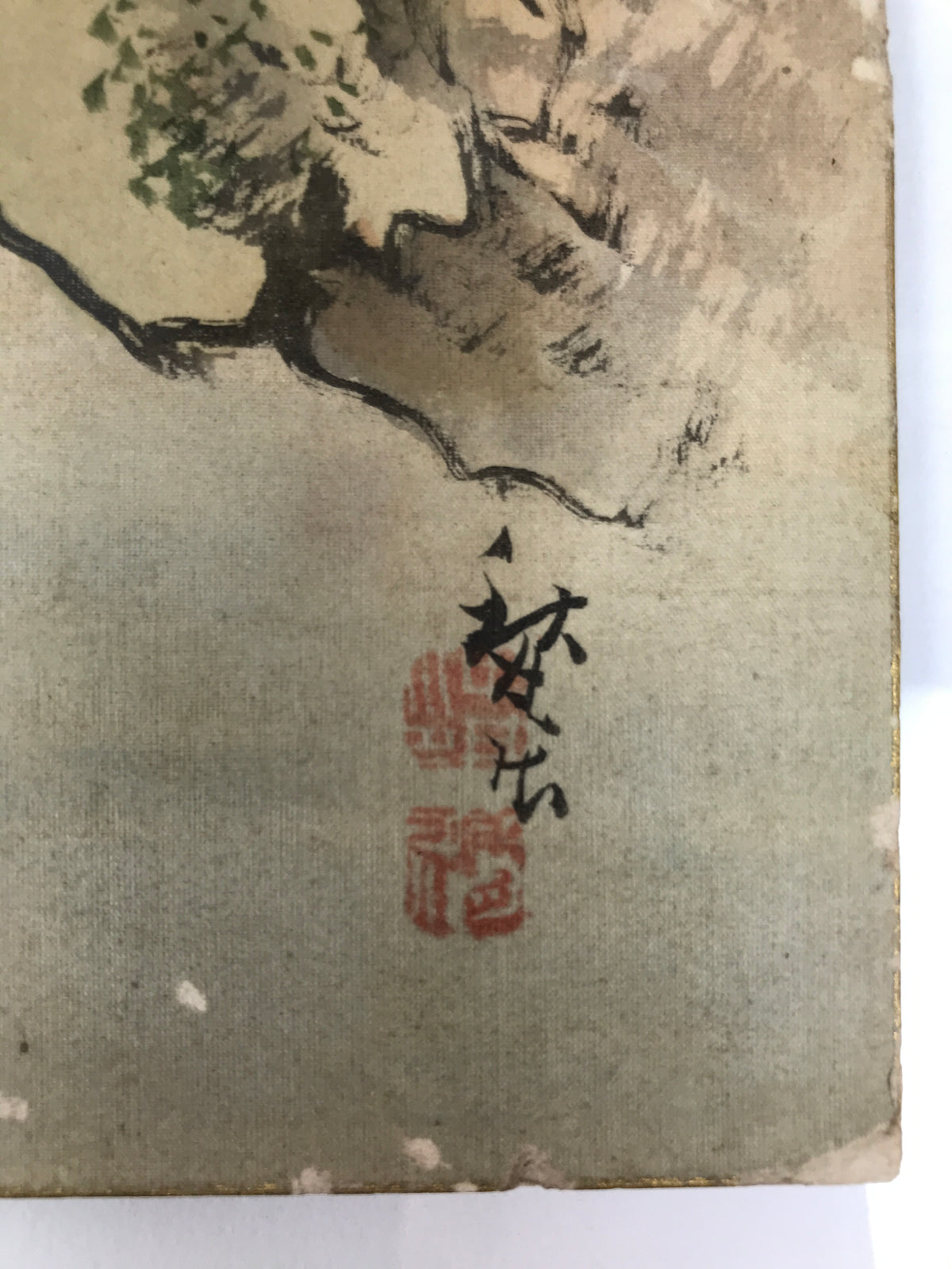 Japanese Shikishi Art Board Vtg Silk Painting Mountains Village Snow Gray A857-AD - Painting-chidorivintage.com