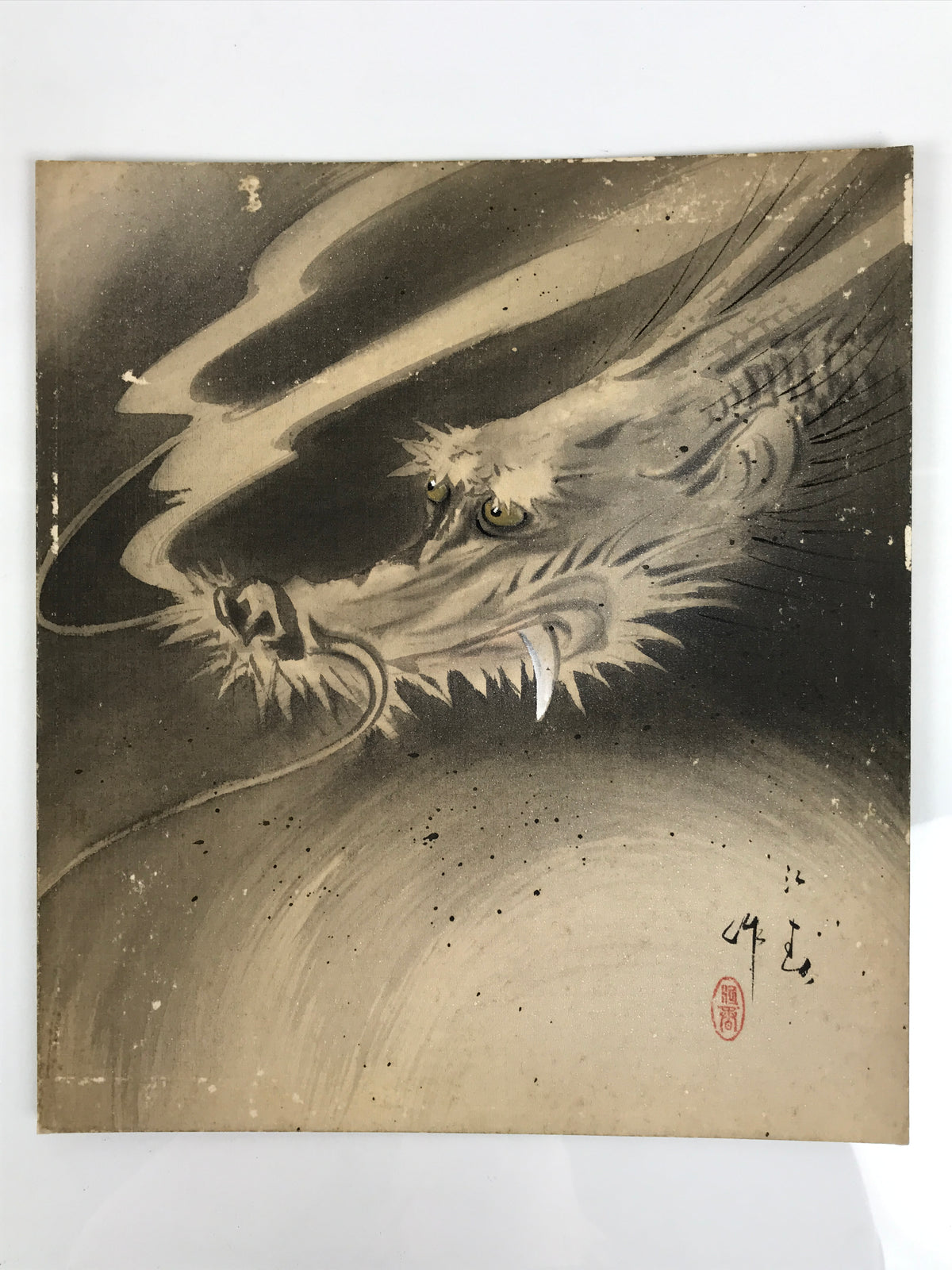 Japanese Shikishi Art Board Vtg Silk Painting Dragon Cloud Unryuzu Gray A859-AD - Painting-chidorivintage.com