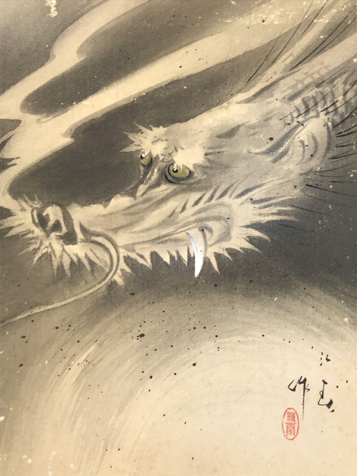Japanese Shikishi Art Board Vtg Silk Painting Dragon Cloud Unryuzu Gray A859-AD - Painting-chidorivintage.com