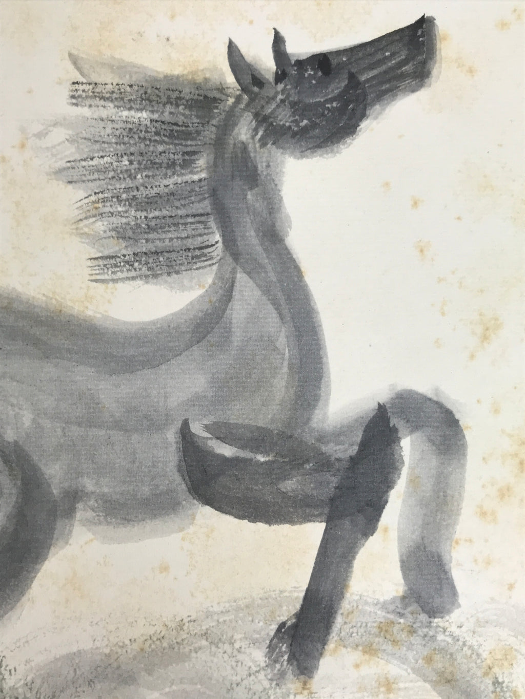 Japanese Shikishi Art Board Vtg Painting Sumie Running Horse Kanji Uma Gray A860-AD - Painting-chidorivintage.com