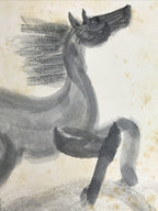 Japanese Shikishi Art Board Vtg Painting Sumie Running Horse Kanji Uma Gray A860-AD - Painting-chidorivintage.com