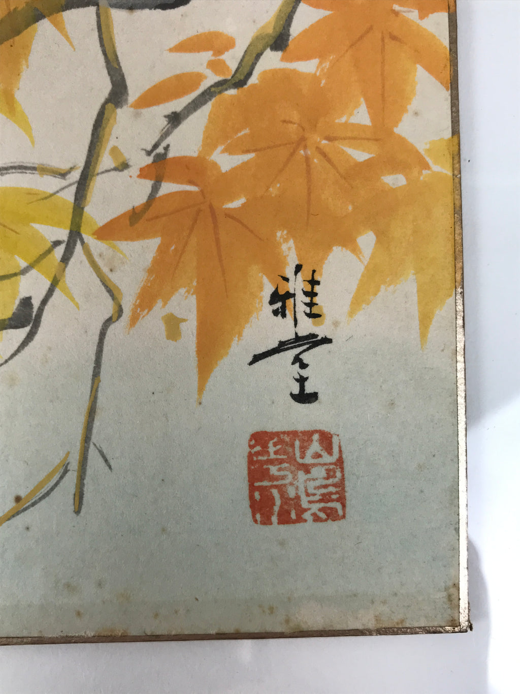 Japanese Shikishi Art Board Vtg Painting Autumn Leaves Momiji Small Bird A839-AD - Painting-chidorivintage.com