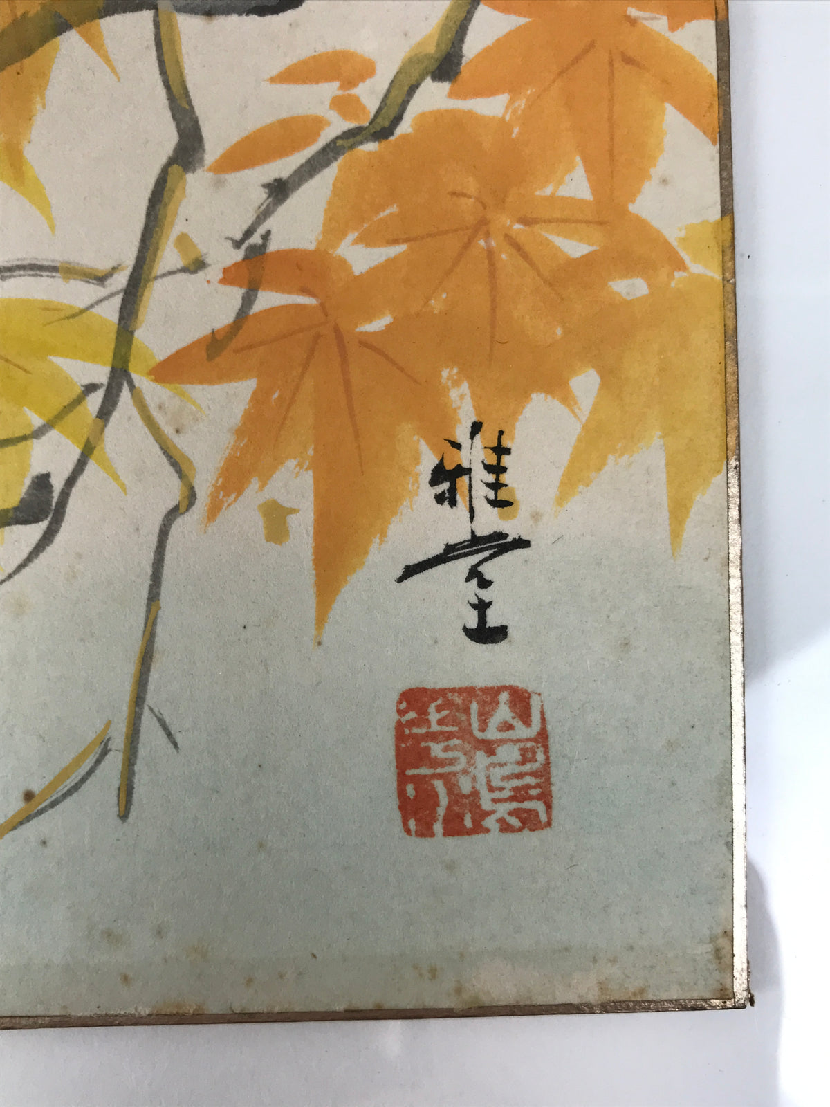 Japanese Shikishi Art Board Vtg Painting Autumn Leaves Momiji Small Bird A839-AD - Painting-chidorivintage.com