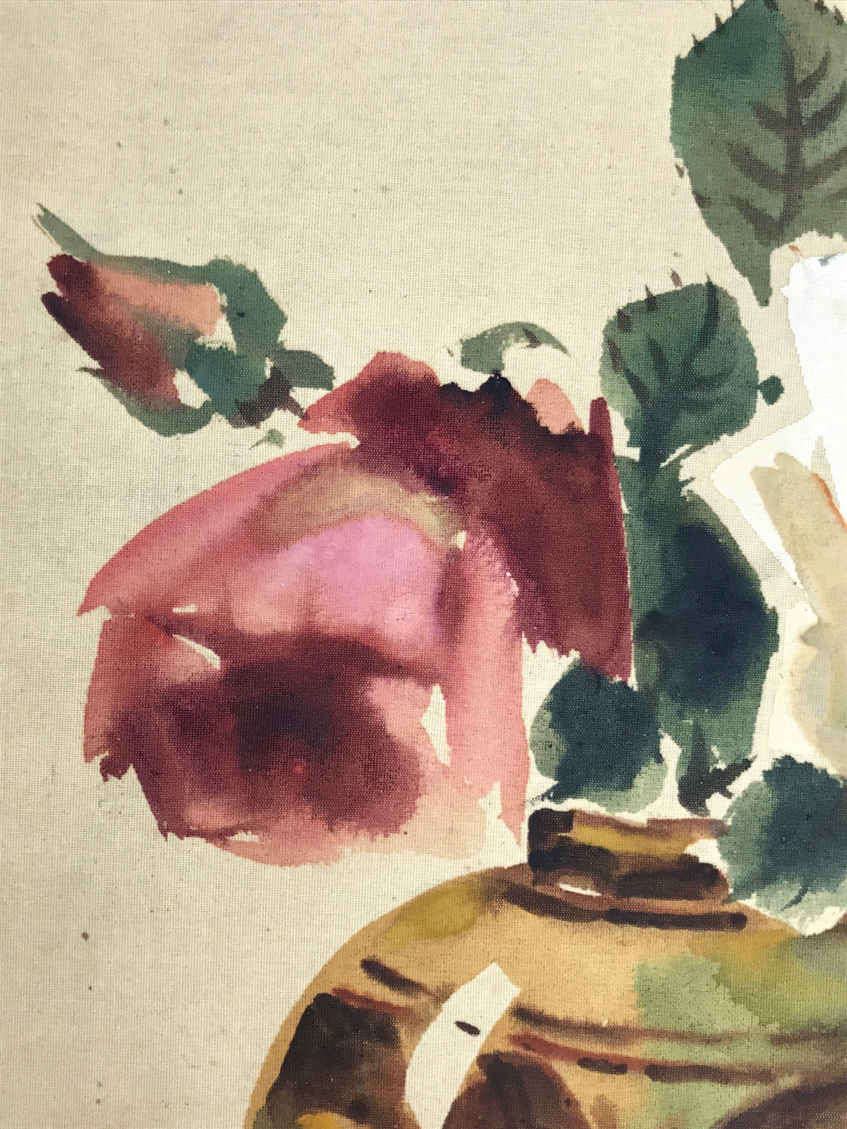 Japanese Shikishi Art Board Vtg Silk Painting Rose Flower Vase Red White A862-AD - Painting-chidorivintage.com