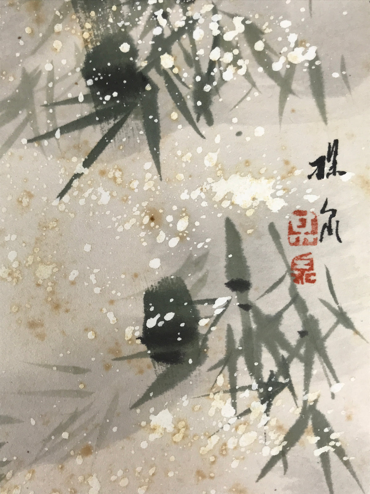 Japanese Shikishi Art Board Vtg Painting Suzume Sparrow Bird Winter Bamboo A834-AD - Painting-chidorivintage.com