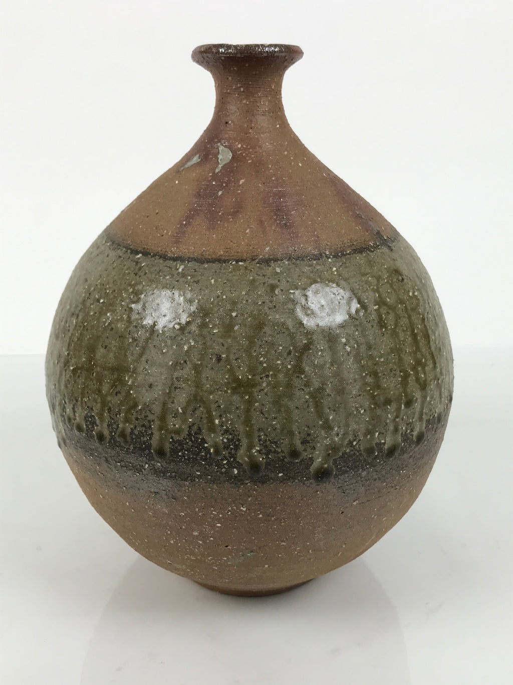 Japanese Ceramic Flower Vase Vtg Ikebana Kabin Brown Round Drip Speckles FK246-KT - Vase-chidorivintage.com
