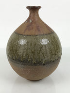 Japanese Ceramic Flower Vase Vtg Ikebana Kabin Brown Round Drip Speckles FK246-KT - Vase-chidorivintage.com